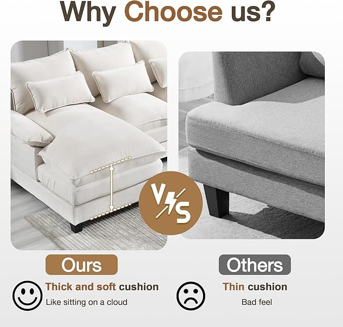 110.2" Modular U Shaped Cloud Couch, Modern 4-Seat Chenille Upholstery Sectional Sofa with Double Chaise & Double Layer Cushions, Deep Seat Comfy Couch for Living Room, Bedroom, Apartment, Beige