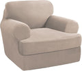 PrinceDeco 2 Pieces Armchair Slipcover Stretch Couch Covers for T Cushion Chair Slipcovers Soft Arm Chiar Cover Furniture Covers with 1 Individual T Shape Seat Covers Width Up to 40", Sand
