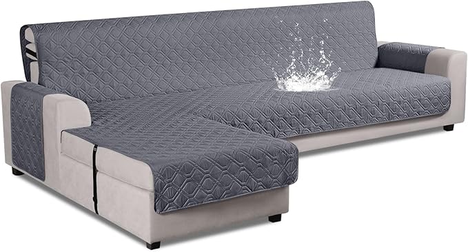 VANSOFY Upgraded Sectional Couch Covers 100% Waterproof L Shaped Sofa Slipcover Reversible Chaise Lounge Cover for Sectional Sofa Furniture Protector Cover for Pets Dog Cat(X-Large, Dark Gray)