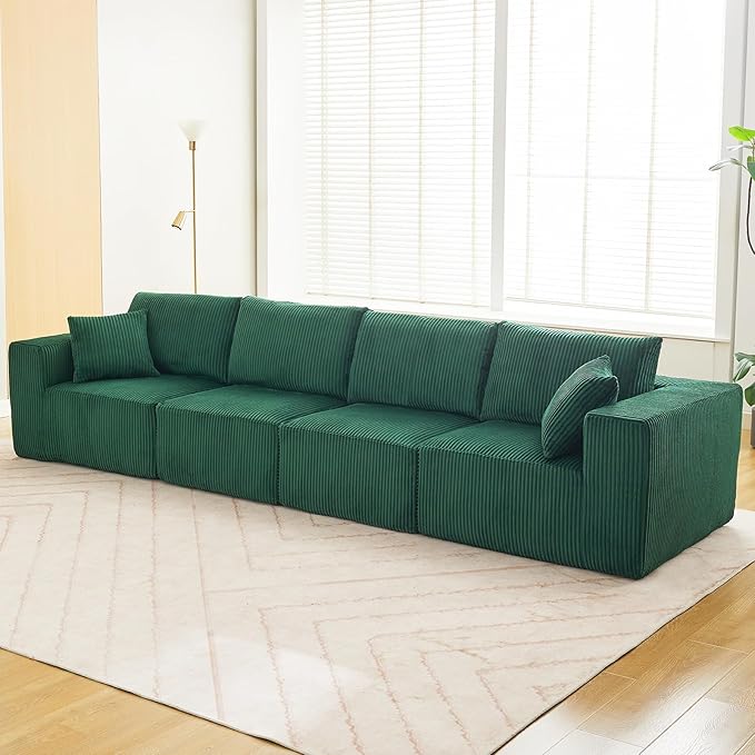 Sectional Cloud Boneless Couch 137" Modern Comfy Linear Straight No Assembly Required Convertible Compression Sleeper Modular Sofa with Corduroy Fabric 4 Deep Seat Single for Living Room