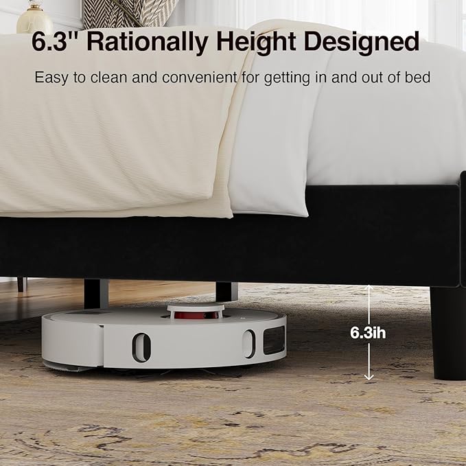 Novilla Queen Size Bed Frame, Queen Bed Frame with Headboard, Velvet Upholstered Wing Side Headboard, No Box Spring Needed, Heavy Duty Feet, Easy Assembly, Black Velvet