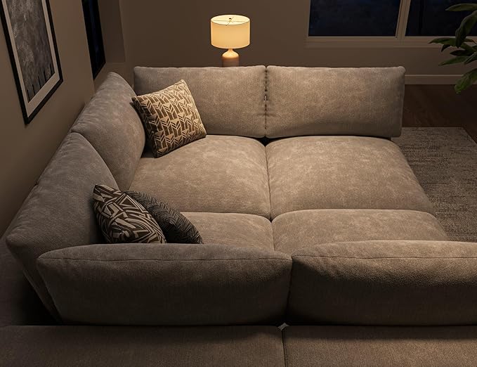 120" Cloud Sectional Couch | Oversize Boneless Couches for Living Room | 4 Seater L-Shape Sofa | Light Grey