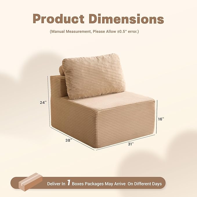 Cozy Single Seat, Set of Comfortable Seating, No Assembly Required, Camel