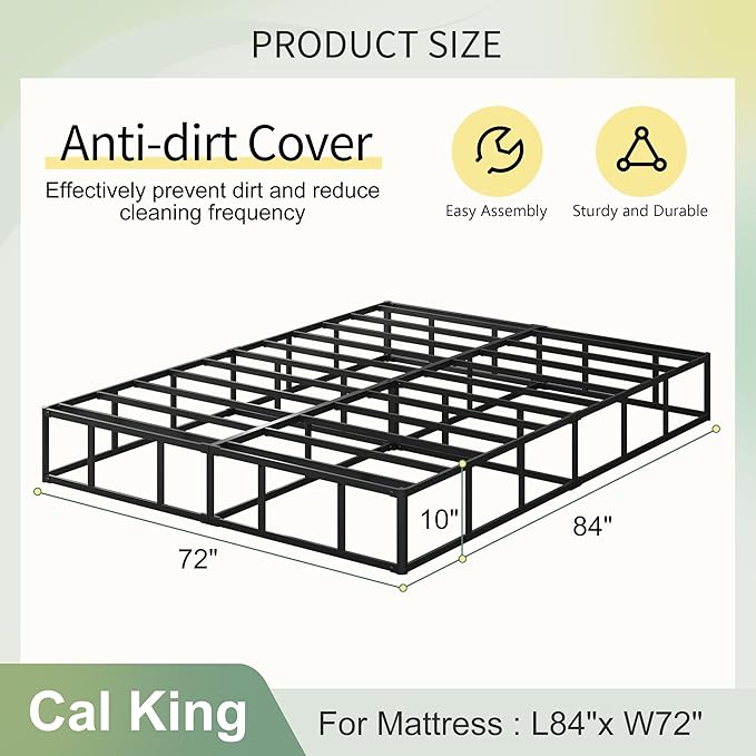 Lutown-Teen 10 Inch California King Box Spring High Profile, Heavy Duty Metal Cali King Box Spring Bed Base with Fabric Cover, Mattress Foundation, Noise Free, Easy Assembly