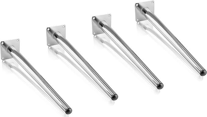 4pcs 10 Inch Furniture Legs, Straight Conical Metal Legs Chrome Mid-Century Style Furniture Feet for Sofa Cabinet Table Chair Cupboard Couch Ottoman Home DIY Projects