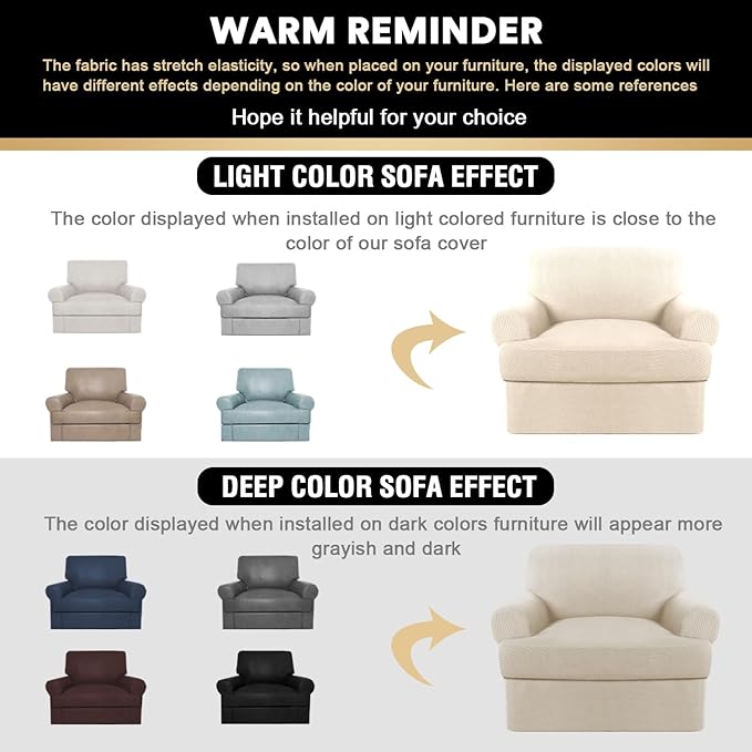 PrinceDeco 2 Pieces Armchair Slipcover Stretch Couch Covers for T Cushion Chair Slipcovers Soft Arm Chiar Cover Furniture Covers with 1 Individual T Shape Seat Covers Width Up to 40", Natural