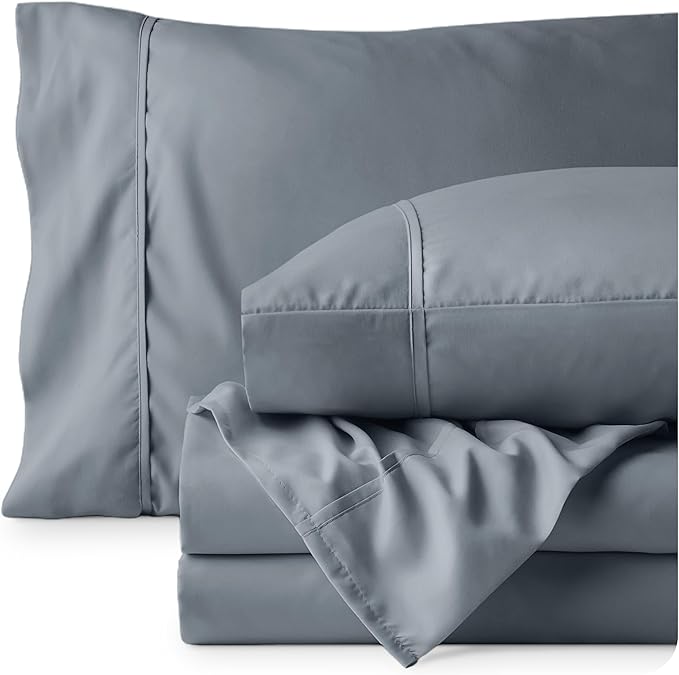 Bare Home King Sheet Set - 1800 Ultra-Soft Microfiber King Bed Sheets - Double Brushed - Deep Pockets - Easy Fit - 4 Piece Set - Bedding Sheets & Pillowcases (King, Steel Blue)