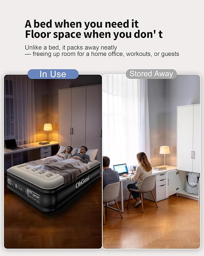 OhGeni Air Mattress Full with Built in Pump, 20" Raised Inflatable Blow up Mattress, Family Choice Award Winner, Portable Foldable Bed with Upgraded Surface for Home & Camping, 600 lbs