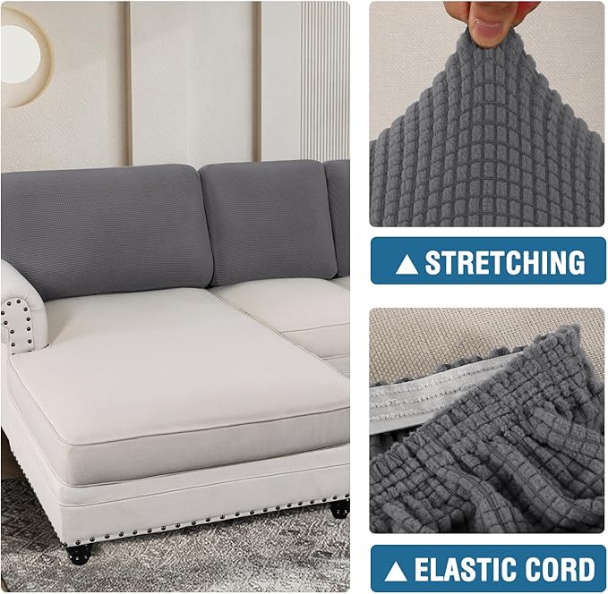 H.VERSAILTEX Backrest Cushion Covers Sectional Couch Back Cushion Covers for Sectional Sofa Set for Both Left/Right Couch (Back Only: 1 Chaise + 2 Sofa, Charcoal Grey)