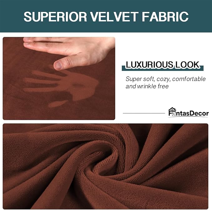 FantasDecor 4 Piece Sofa Velvet Couch Covers for 3 Cushion Stretch Slipcover with Individual Seat Cushion Elastic Furniture Protector for Pets, Machine Washable (Large Sofa, Burnt Brick)