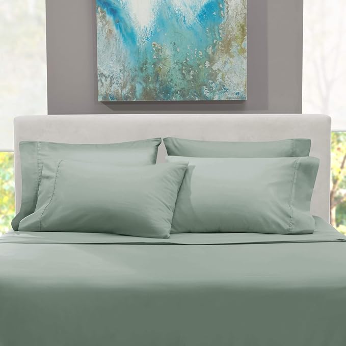 Hearth & Harbor Bed Sheets, Luxury Soft 6 Piece Bed Sheet Set Extra Deep Pocket Fitted Sheets Fits Mattress up to 21", Double Brushed Bedding Sheets & Pillowcases, Twin XL, Ice Green