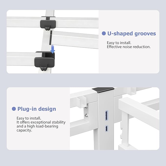 NKZ 22 Inch Full Size Bed Frame, Metal Bed Frame & Box Spring 2 in 1 Platform with Round Corner Legs, 4000Lbs Heavy Duty Metal Frame, Mattress Slide Stopper, Headboard Hole, Noise-Free, Easy Assembly