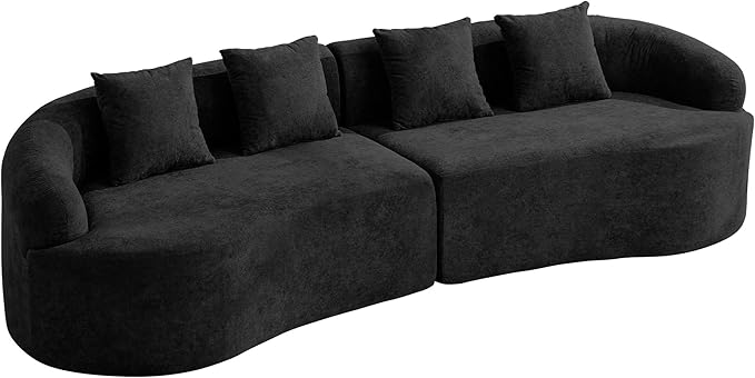 110.2" Curved Boneless Couch, Oversized Cloud Sofa with 4 Pillows, Modern 4 Seater Modular Sectional Sofa, Boneless Sectional Couches for Living Room, Curved Foam Couch, Black