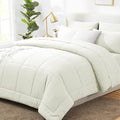 CozyLux Full Size Comforter Set Ivory, 7 Pieces Bed in a Bag, Ivory Comforter Full Size, Bedding Sets with All Season Quilted Comforter, Flat Sheet, Fitted Sheet, Pillowcases