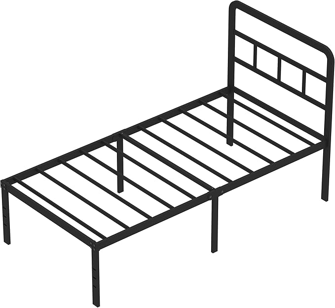 DiaOutro Twin Bed Frames with Headboard 18 Inch, Metal Platform No Box Spring Needed Heavy Duty Steel Slat Mattress Foundation/Easy Assembly/Noise Free/Black