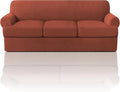 PrinceDeco T Cushion Sofa Slipcover 4 Pieces Sofa Covers for T Cushion Couch Soft Sofa Slip Covers Furniture Protector with 3 Individual T Shape Seat Covers Width Up to 88", Rust