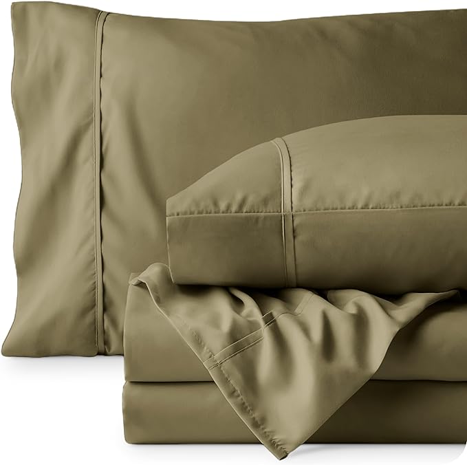 Bare Home Full XL Sheet Set - 1800 Ultra-Soft Microfiber Full Extra Long Bed Sheets - Double Brushed - Deep Pockets - Easy Fit - 4 Piece Set - Bedding Sheets & Pillowcases (Full XL, Olive)
