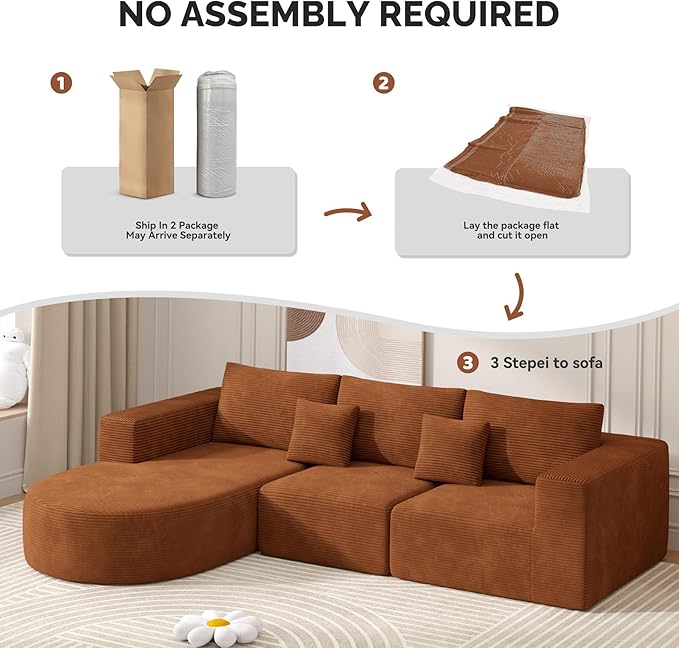 Boneless Couches for Living Room,Cloud Sectional Couch with L-Shape Chaise,Modern Modular Sofa with Deep Seat Upholstered Comfy Couches for Bedroom,No Assembly Required,1PCS