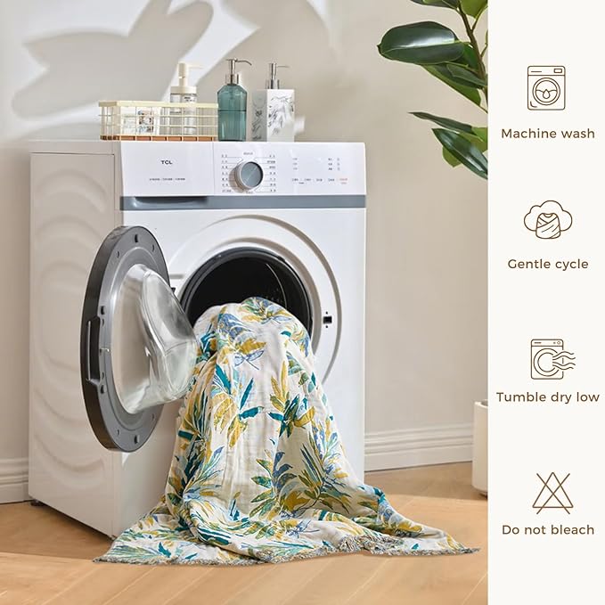 LUTBM Boho Throw Blanket for Couch Sofa Chair Cotton Spring Blankets for Bedroom Living Room All Season Soft Lightweight Reversible Leaves Embroidery Decorative Throws 50"x60" Home Decor