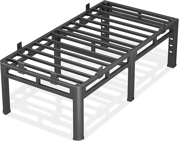 Twin Size Bed Frames 24 Inch Tall, No Box Spring Needed, Double Layer Heavy Duty Metal Platform, Bed Frames with Headboard Holes,Round Corner Legs, Mattress Slide Stopper, Easy Assembly