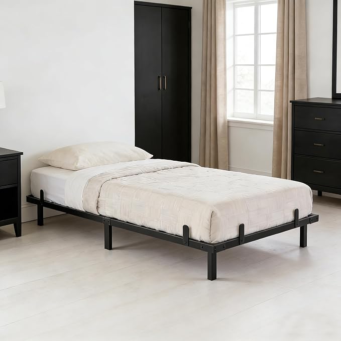 Folding Bed Without Mattress for Adults, 75" x 38" Foldable Bed, Twin Size Metal Bed Frame, Portable Rollaway Bed for Guest Travel, Black