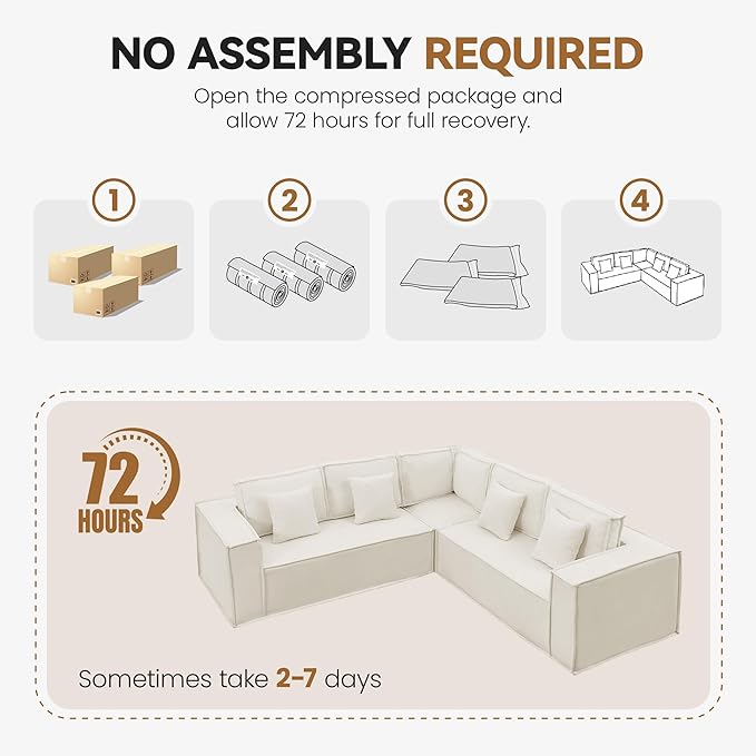 108'' Boneless Chenille L Shaped Couch, Oversized Modular Sectional 5 Seater Sofa, Modern Deep Seat Corner Cloud Compressed Couch, No Assembly Sleeper Sofa with Chaise for Living Room, Beige