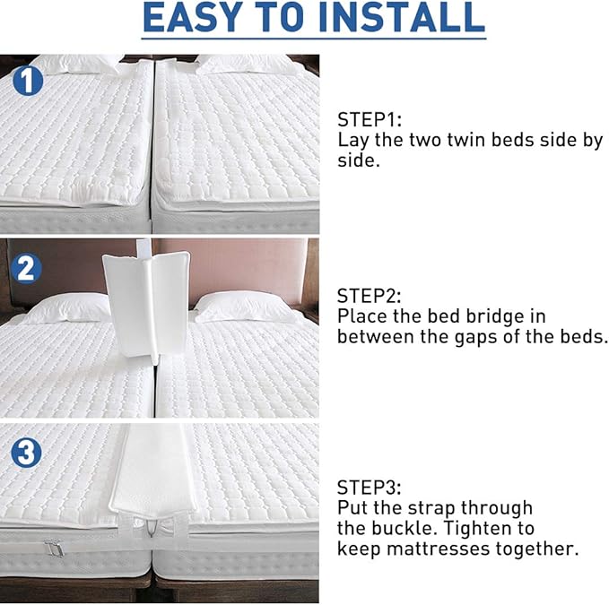HITOMEN Bed Bridge, Twin to King Bed Converter Kit, Bed Gap Filler with Strap, Mattress Connector
