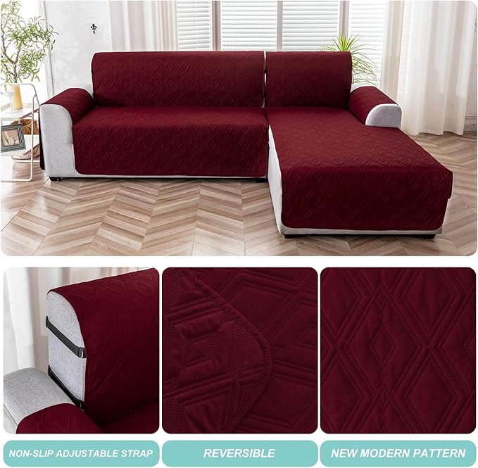 Genina Sectional Couch Covers for Dogs L Shaped Sofa, L Shape Lounge Cover Reversible Couch Covers for Sectional Sofa L Shape Furniture Protectors for Pets, Kids (Wine, Sofa Large)