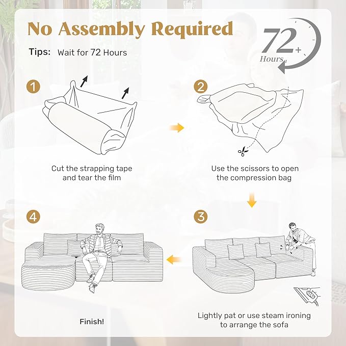 110" Modular Sectional Sofa Couches, Cloud Couches for Living Room, Boneless Sofa with Deep Seat,L-Shape Couch with Chaise,No Assembly Required,Beige,1 PCS