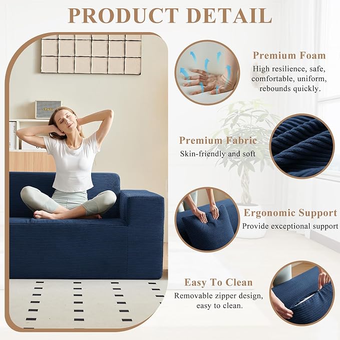 FILUXE Convertible Folding Sofa Bed - Sleeper Chair with Pillow, Modern Linen Fabric Floor & Futon Couch, Foldable Mattress for Living Room/Dorm/Guest Use/Home Office/Apartment, Single Size, Dark Gray