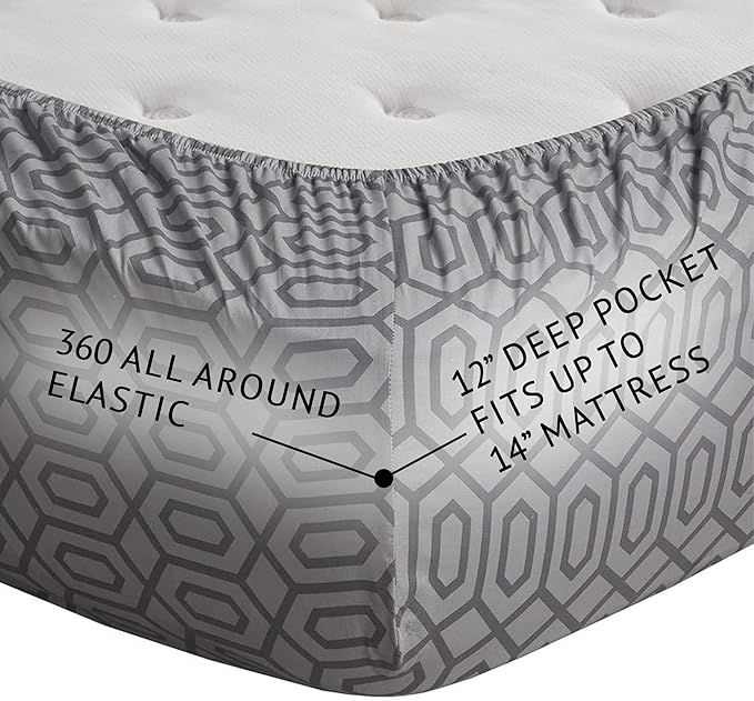 Comfort Spaces 144TC Cotton Sheet Set Breathable, Lightweight, Soft with Elastic Deep Pocket, Modern All Season Cozy Bedding, Matching Pillow Case, Twin, Diamond Sliver 3 Piece