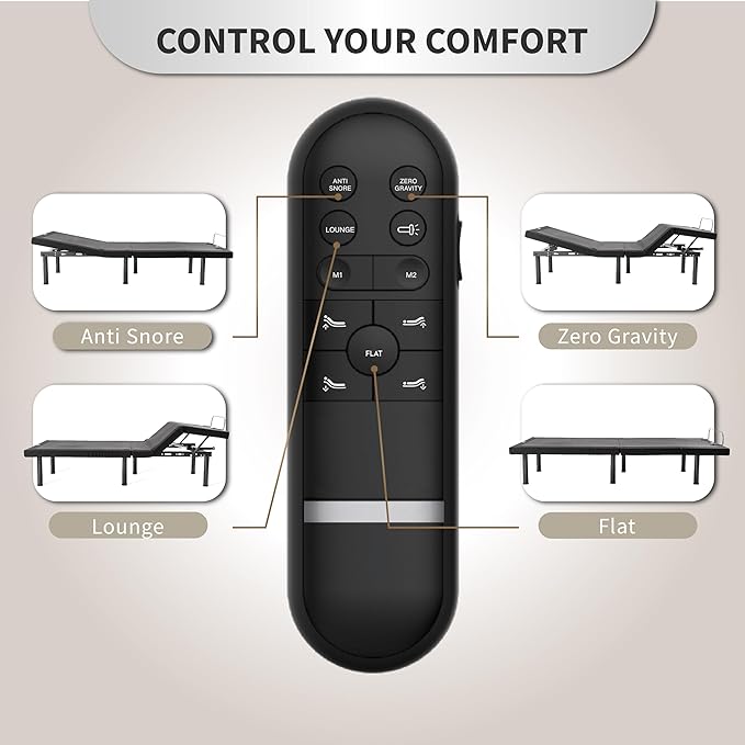Dyonery Adjustable Bed Base Frame (Frame Only), Head & Foot Incline, 750lbs Lift Capacity, Powerful Quiet Motor, Wireless Remote, 5 Minutes Tools-Free Assembly, Anti-Snore, Queen Size