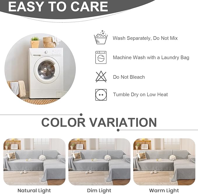 OstepDecor Sectional Couch Covers 2 Pieces, L Shaped Couch Cover Blanket, Sectional Sofa Cover Washable, Chaise Lounge Sofa Slipcovers Pet Furniture Protector for Dogs (71"x118"+71"x118", Light Grey)
