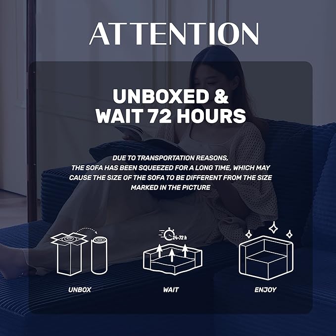 107" Boneless Couch with Deep Seat, Set of Modular Sectional Sofa, Cloud Sectional Couch for Living Room, No Assembly Required, Corduroy, L-Shape Left, Blue