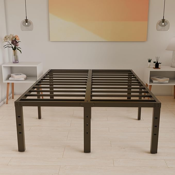 HOBINCHE 18 Inch Metal Full Size Bed Frame No Box Spring Needed - Easy Assembly Heavy Duty Noise Free Narrow Bedframes - Double Black Basic Steel Slats Platform with Storage