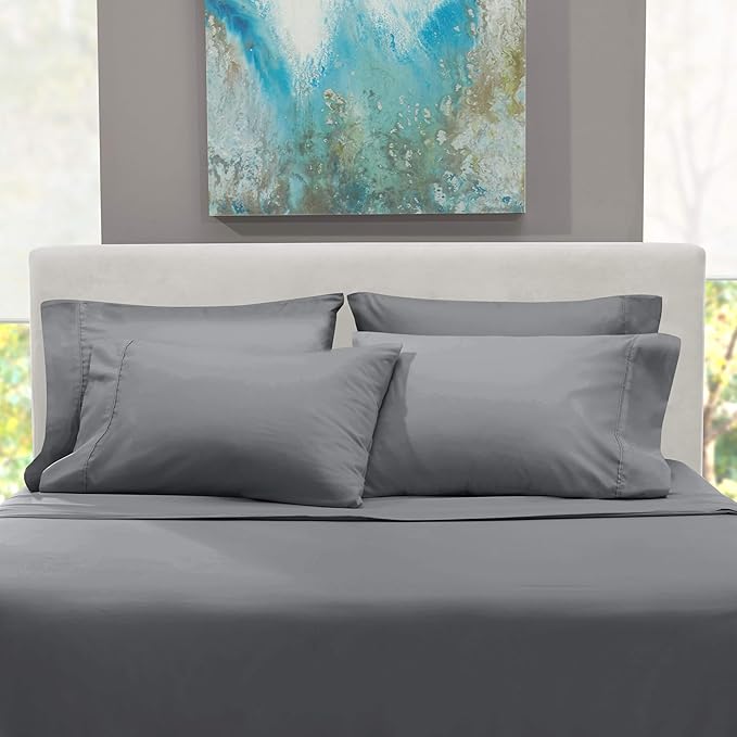Hearth & Harbor Luxury Soft 6 Piece Bed Sheet Set Extra Deep Pocket Fitted Sheets Fits Mattress up to 21", Double Brushed Bedding Sheets & Pillowcases, Cal King, Frost Gray