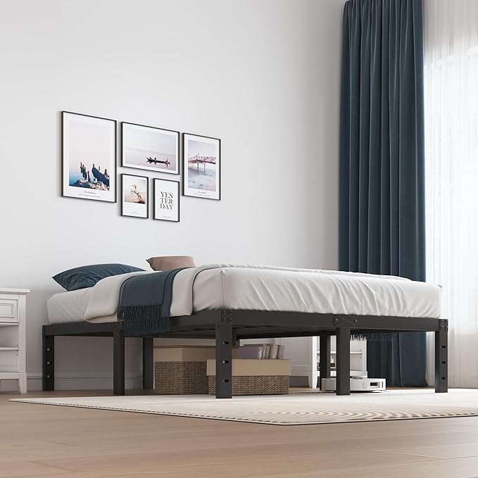 SHLAND Full Size Bed Frame, 14 Inch Heavy Duty Metal Platform Bed Frame No Box Spring Needed, Storage Space, No Noise, Easy Assembly