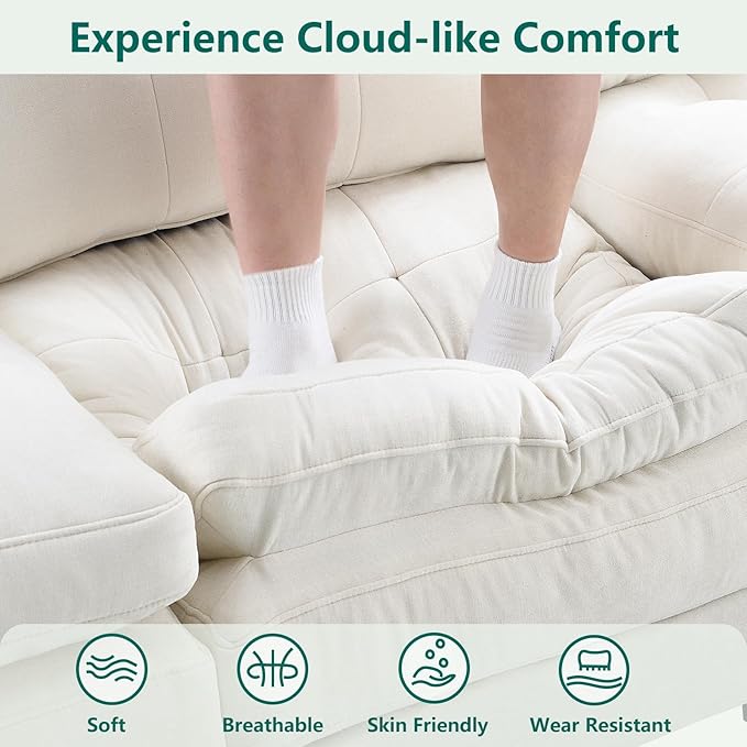 Modular Sectional U Shaped Sofa Couches for Living Room, Cloud Couch with Movable Ottoman, Comfy Chenille Sofa with Pillow for Bedroom and Apartment,Beige-Tufted