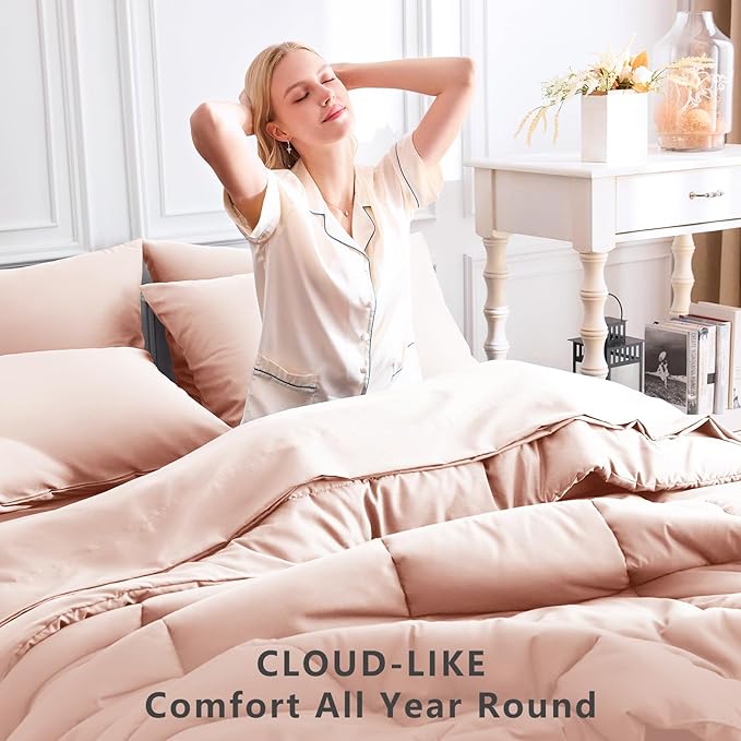 CozyLux King Size Comforter Set Blush Pink, 7 Pieces Bed in a Bag, Pink Comforter King Size, All Season Bedding Sets with Stitch Quilted Comforter, Flat Sheet, Fitted Sheet, Pillowcases