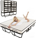 79" x 59" Full Size Folding Bed with Mattress for Adults, 5 Inch Memory Foam Mattress, Portable Foldable Rollaway Guest with Strong Metal & Wood Frame
