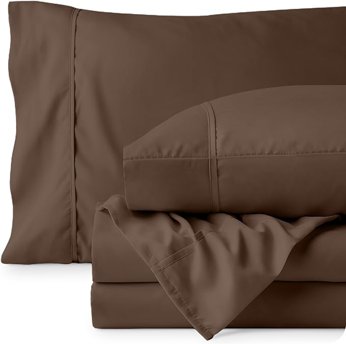 Bare Home Full XL Sheet Set - 1800 Ultra-Soft Microfiber Full Extra Long Bed Sheets - Double Brushed - Deep Pockets - Easy Fit - 4 Piece Set - Bedding Sheets & Pillowcases (Full XL, Cocoa)