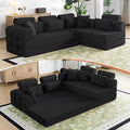 Boneless Sectional for Small Spaces, 106” L Shaped Couch from Two 70.87” Modules, Reconfigures to 141.7” Straight Sofa, Corduroy Compressed Couch in a Box with Headrest Back Pillows, Black
