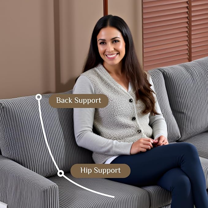 Karl home Small Sectional Couch L Shaped Sofa with Movable Storage Ottoman Corduroy Upholostered Sofa Chaise with Side Pockets for Living Room, Apartment, Studio, Gray