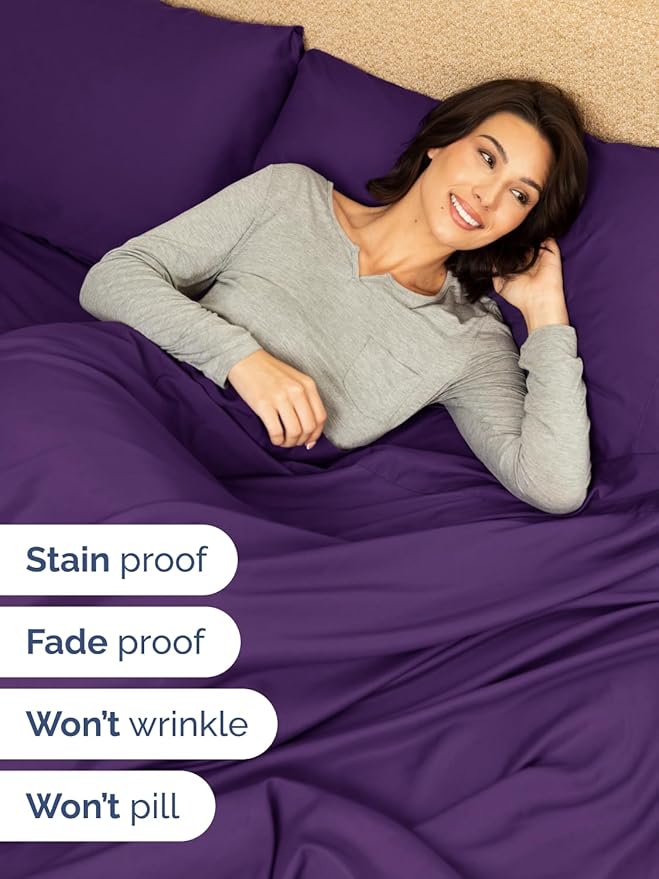 Extra Deep Full Sheet Set - 6 Piece Breathable and Cooling Sheets - Hotel Luxury Bedding for Women, Men, Kids & Teens - Easy & Secure Fit - Soft, Wrinkle Free and Comfy - Extra Deep Pockets - Purple
