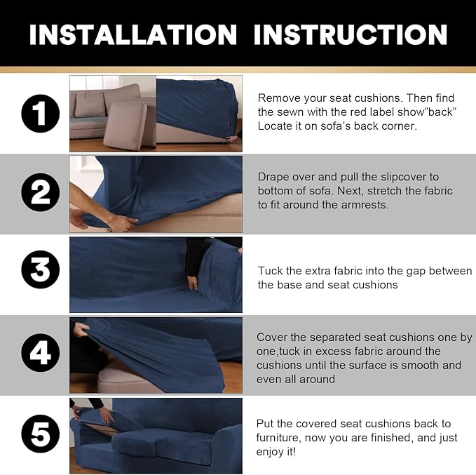 PrinceDeco Couch Cover Velvet Plush Sofa Covers for 2 Cushion Couch Width Up to 90 Inch Washable Furniture Protector Pet Friendly No Slip Sofa Slipcover(Medium-Large, Navy)
