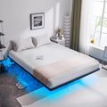 VINGLI Floating Bed Frame King with USB Charging Station/LED Lights, 14'' Platform Bed Frame King Size Heavy Duty Metal Bed, No Box Spring Needed,Black