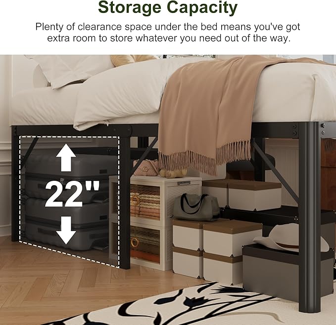 Yicensen 24 Inch High California King Bed Frames with Rounded Corner Legs, Heavy Duty Cal King Metal Platform Bed Frame No Box Spring Needed, Easy Assembly, Noise Free, Black