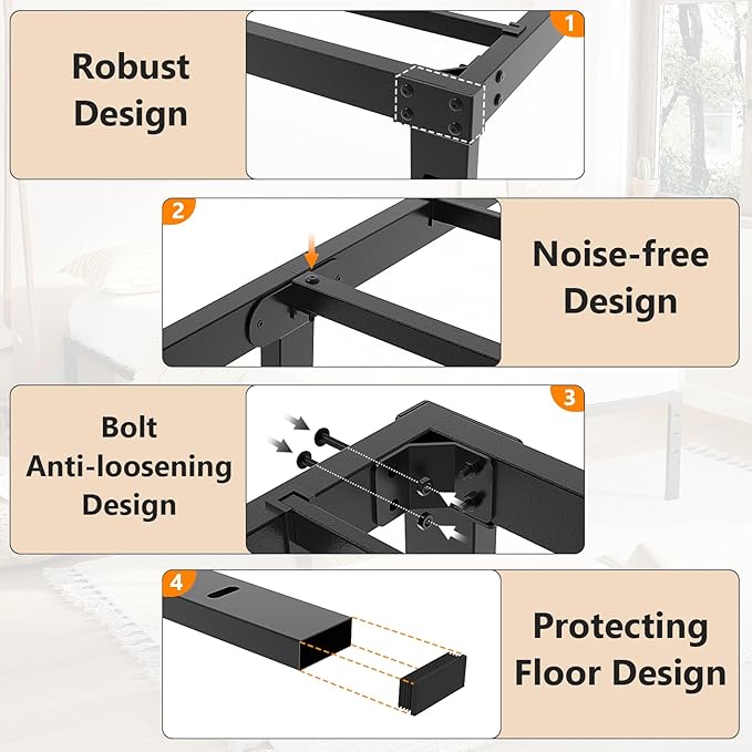 VINGLI 16 Inch Twin Bed Frame, Heavy Duty Metal Platform, No Box Spring Needed, Sturdy Steel Slat Support, Easy Assembly, Noise-Free, 14.4 Inch Underbed Storage,Black