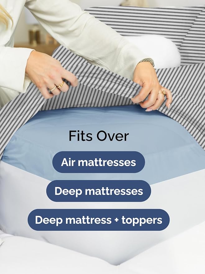 Extra Deep Twin XL Sheet Set - 4 Piece Breathable and Cooling Sheets - Hotel Luxury Bedding for Women, Men, Kids & Teens - Easy Secure Fit - Soft & Wrinkle Free with Extra Deep Pockets - Grey Stripes