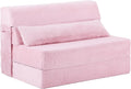 Tiita Convertible Folding Sofa Bed Twin Size for Adults with Pillow, Plush Fabric Floor Mattress Couch Bed, Washable Cover & Side Pocket, Guest Room, Dorm, Apartment, Living Room, Pink